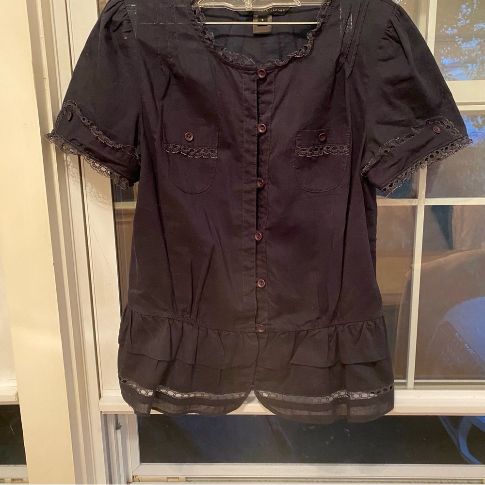 Elegant Dark Blue Lace Trim Blouse Marc By Marc Jacobs